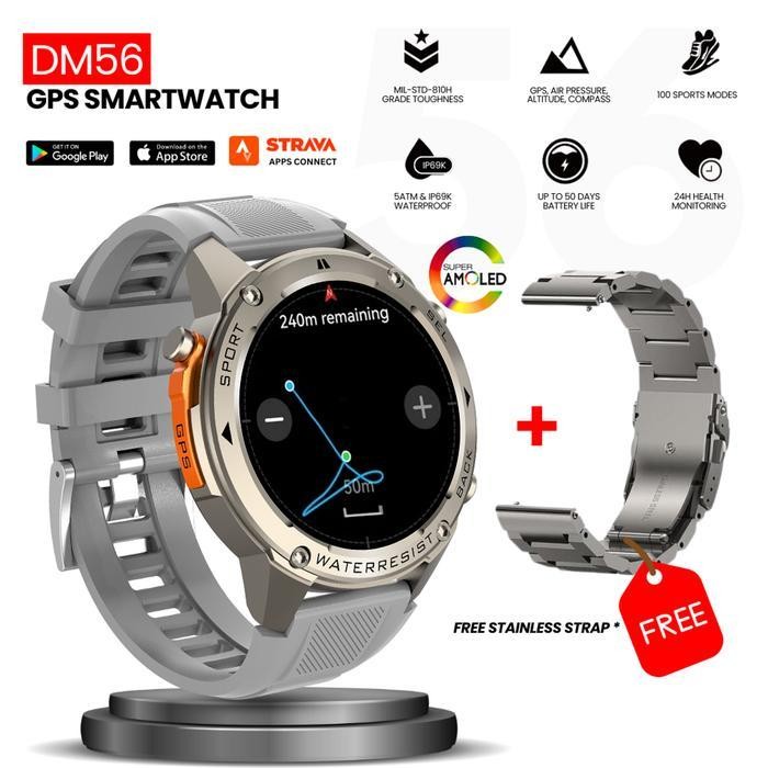 AT DM56 Smartwatch  Retina Amoled Smartwatch GPS Compass Altimeter Barometer 5 ATM IP69K