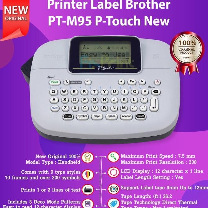 

Brother Label Printer P Touch Pt-M95 Portable Handy Label Maker New Stok