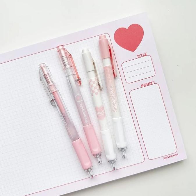 

4 Pcs Pulpen Gel Mekanik 0.5 mm Lucu Warna Pink Retractable Pen Tinta Hitam SM