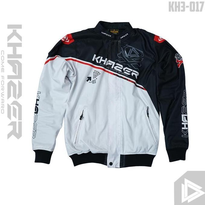 New Jaket NASCAR KHAZER Hitam Putih Unisex - Jaket Tebal Bonus Gantungan Kunci & Stiker Distro