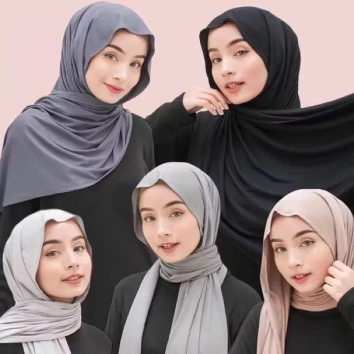 AV Pashmina Kaos  Rayon  Premium Ukuran 175 cm x 75 cm Jilbab Panjang Wanita Muslim Hitam Santai Pas