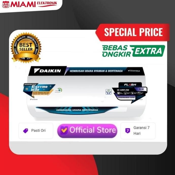 baru ac daikin 1/2 pk flash inverter ftkq15uvm4 split hemat listrik