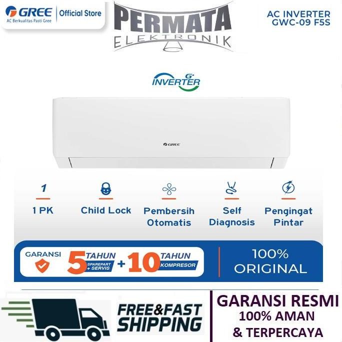 baru gree ac split 1pk gwc-09f5s inverter smartclean series indoor + outdoor