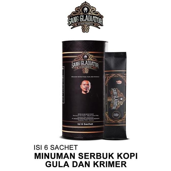 

READY KOPI SANG GLADIATOR BY VICKY PRASETYO - KOPI HERBAL PRIA STAMINA ISI 6 SACHET / KALENG