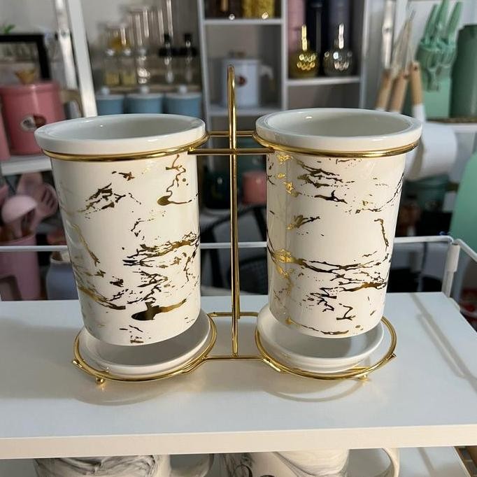 Tempat Sendok Keramik Mewah Wadah Sendok Keramik Marble Set