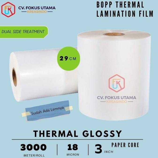 

Promo Plastik Laminating BOPP Thermal Glossy 29cm - 18 mic - Laminasi offset - Laminasi Panas COD