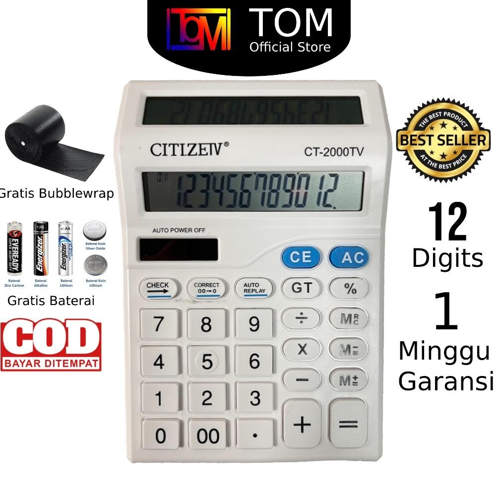 

Kalkulator 2 Layar 12 Digit CT-2000 (PUTIH) / Kalkulator Dagang Warung Besar / Check Kalkulator RB2