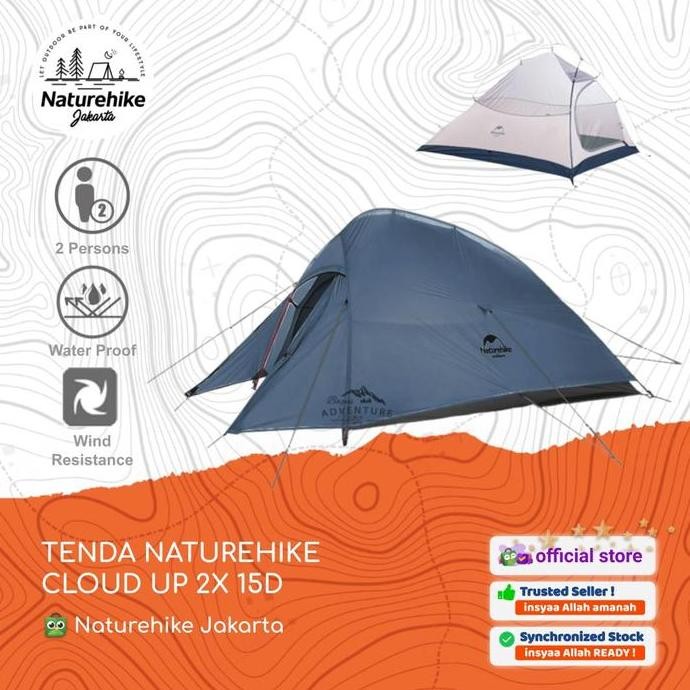 Terbaru Tenda Cloud Up 2X 15 D / 20D Naturehike Nh17T001-T 2 Orang Camping Ultralight