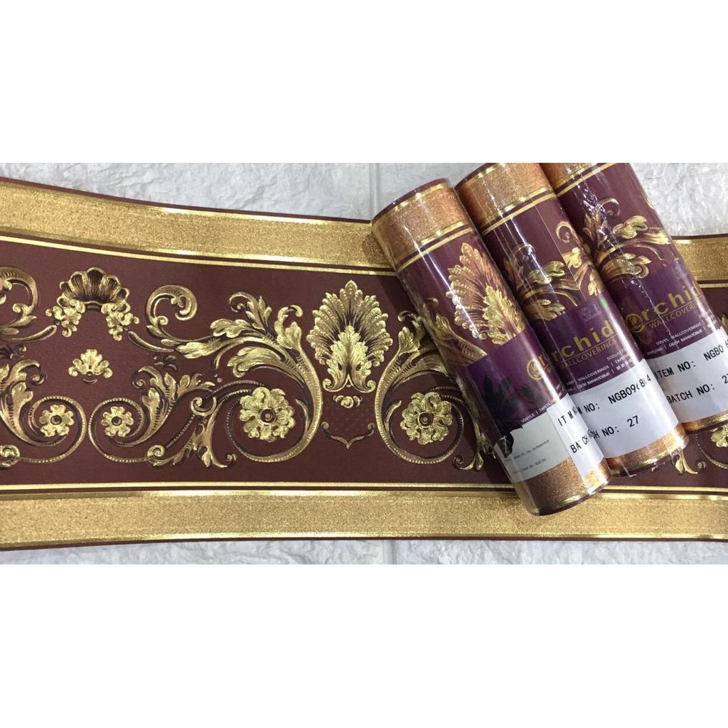 Wallpaper Border List  Coklat Pembatas Dinding Gold Mewah