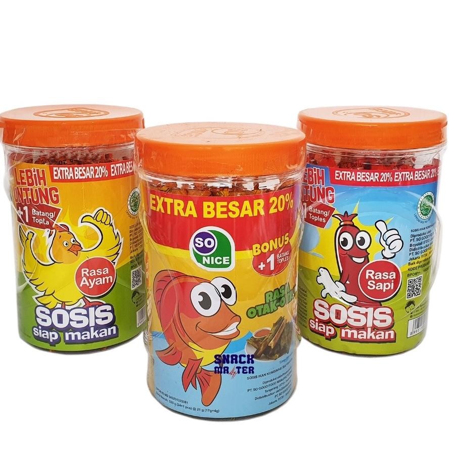 

SOSIS SO NICE SIAP MAKAN RASA AYAM SAPI IKAN OTAK OTAK SO GOOD CEMILAN ANAK MAKANAN RINGAN GROSIR MURAH MINUMAN SIAP SAJI 21gr Nugi