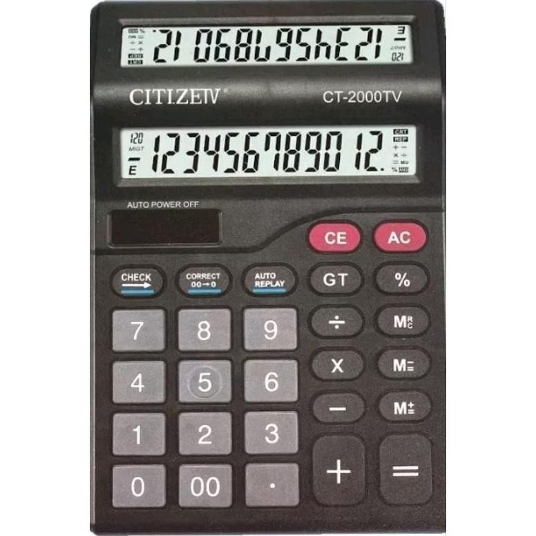 

Kalkulator CITIZEN CT-2000TV Double layar (Khusus Dagang/Kantoran/Wiraswasta) 2power/12Digit RB2