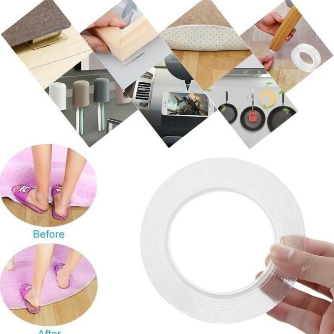

Double Tape Perekat Transparent No Trace Washable 3 X 0.1 Cm X 1 Meter