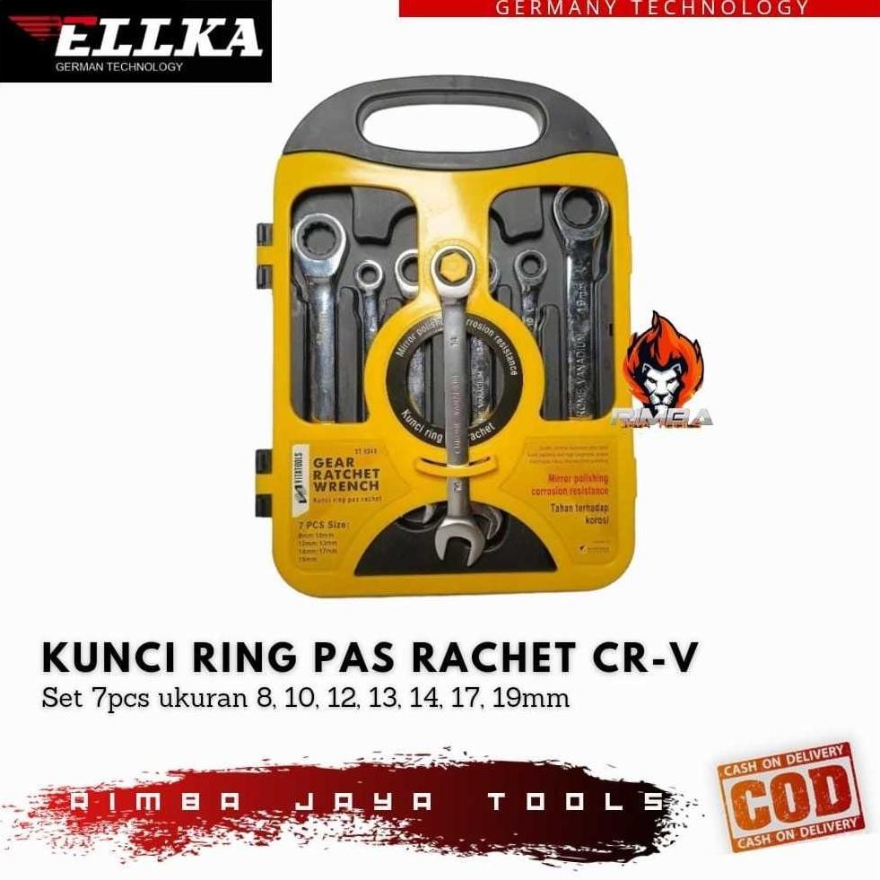 KUNCI RINGPAS RACHET SET 7 PCS 8MM-19MM MIRROR DUAL ELLKA-Perlengkapan Rumah