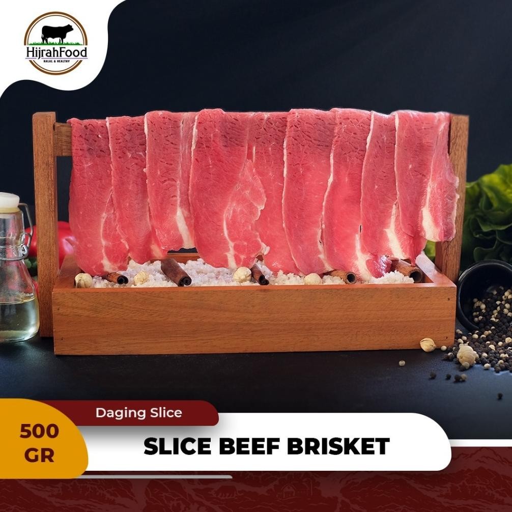 

Hijrahfood Slice Beef Brisket Less Fat AUS | Daging Sukiyaki / Shabu Rendah Lemak - Brisket, 500 gram Nugi