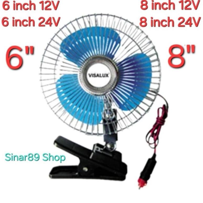 Kipas Angin Mobil 12 Volt / 24 Volt / 6 inch / 8 inch VISALUX Model Kipas Jepit Nugi