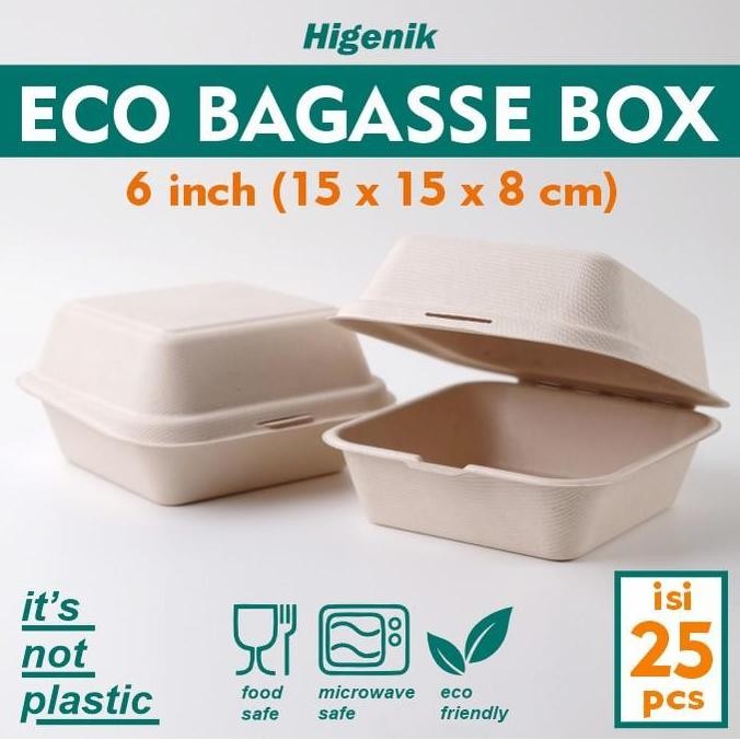 Bagasse Lunch box 6 inch 15x15cm Material Sugarcane Eco Friendly / Serat Tebu / Cake Box Korea