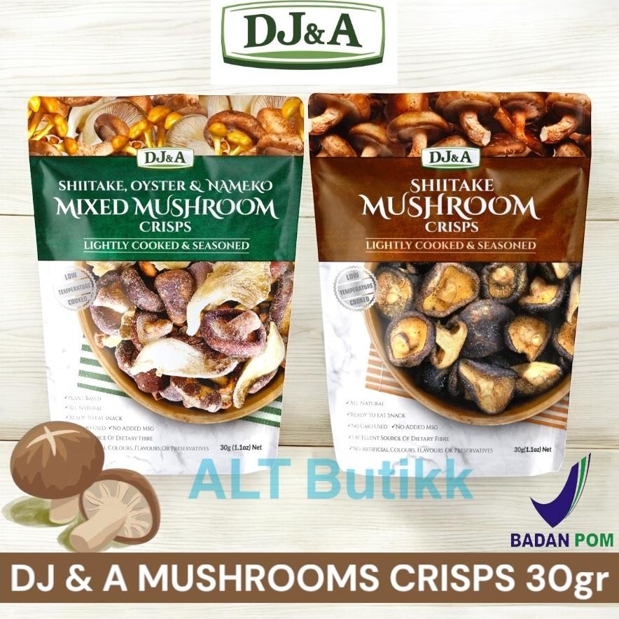 

READY STOCK DJ&A SHIITAKE MUSHROOM CRISPS 30 GR | SNACK JAMUR SHITAKE | DJ & A AUSTRALIA