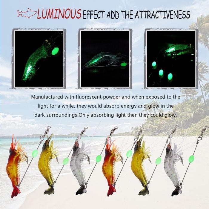 Sougayilang Cod 12 Buah Umpan Pancing Menyala Dalam Gelap - Umpan Buatan Udang Lembut Dengan Kait Um