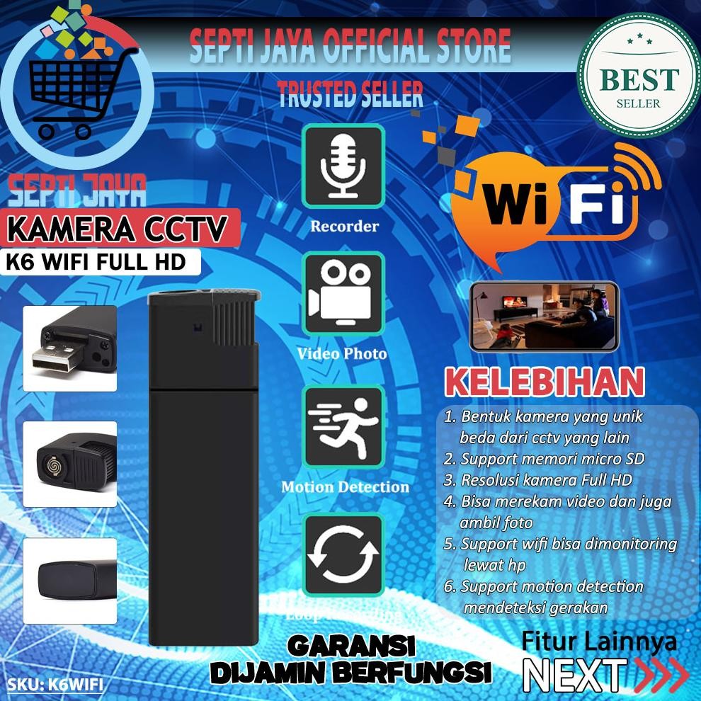 Spy Cam K6 WiFi Kamera Korek Api Elektrik 1080P 4K Kamera Pengintai Mini Tersembunyi Keamanan Camera