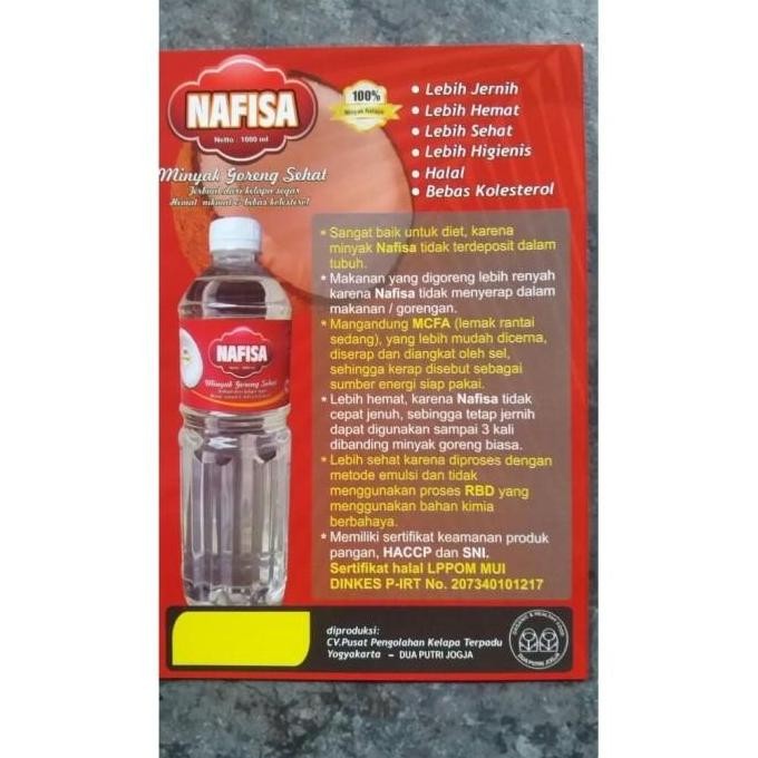 

Minyak Kelapa Nafisa 1 Liter - Minyak Goreng Sehat Murni Diskon!