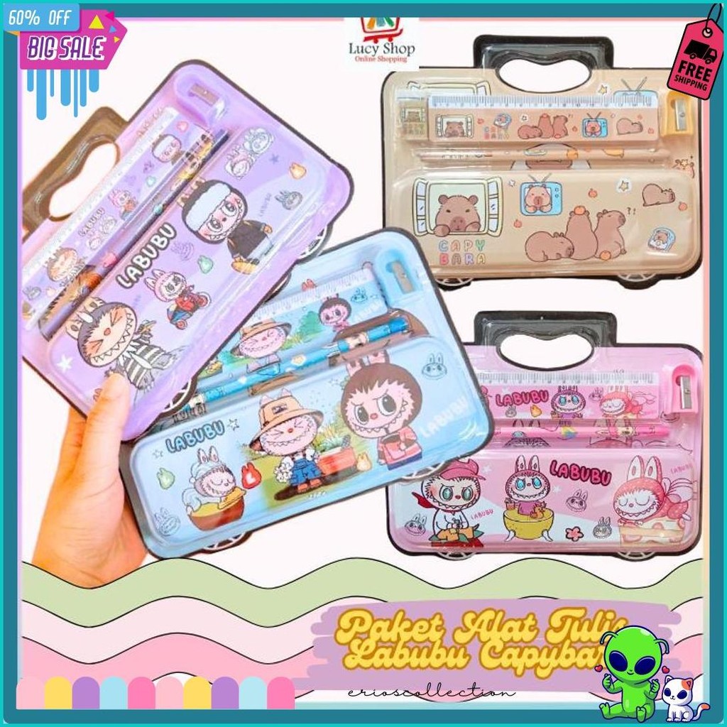 

Paket Alat Tulis Sekolah 5 In 1 Motif Labubu Capybara Stationary Study Set Kotak Pensil Penggaris Penghapus Rautan Pensil Lucu Diskon