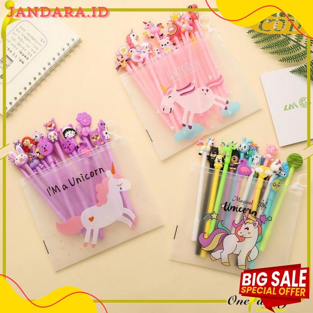 

One-A15 Pulpen Gel Karakter Lucu Set Isi 20Pcs Pena Free Zipper Pouch Tempat Pensil Transparan Murah Terlaris! Produk Ini Banyak Dicari