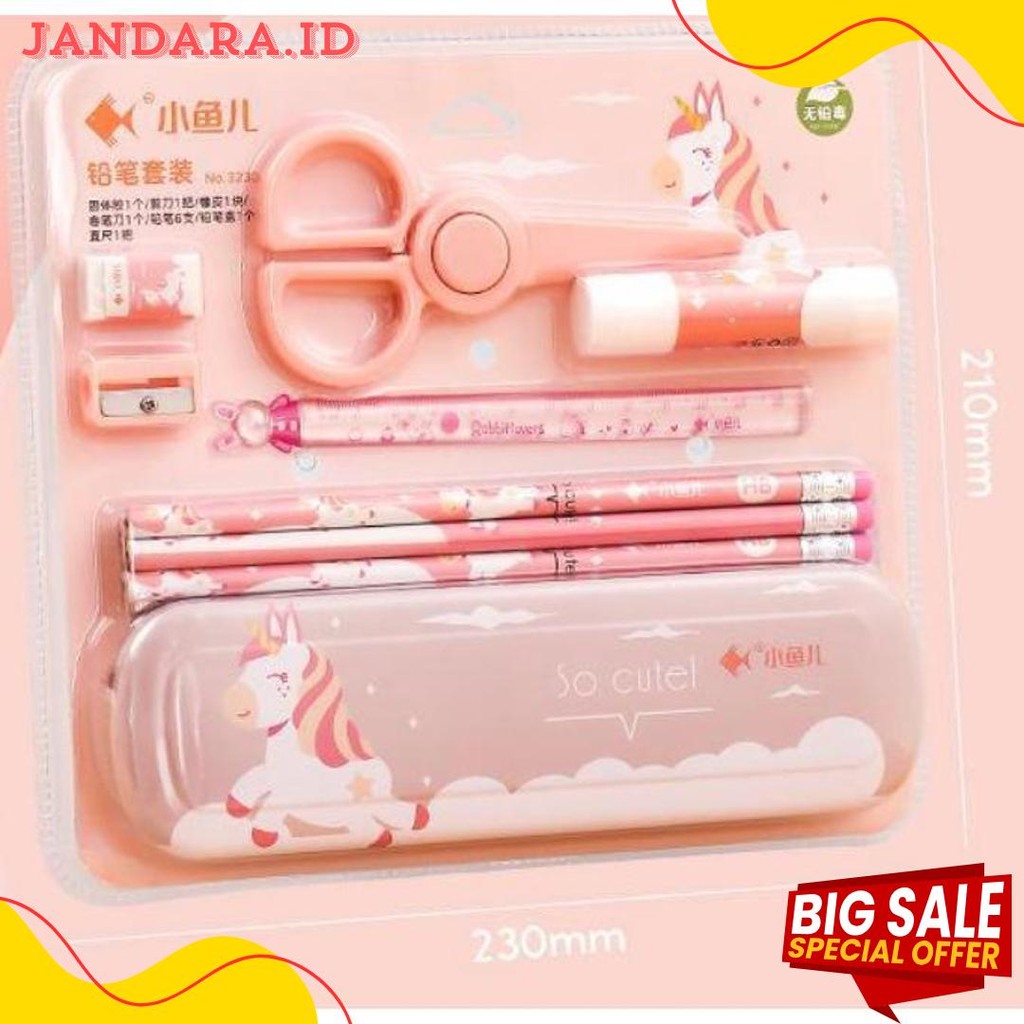 

Set Alat Tulis Siswa Kartun Anak-Anak 7 Buah Set Penghapus Pensil Rautan Pensil Kotak Pensil Penggaris Diskon Setengah Harga