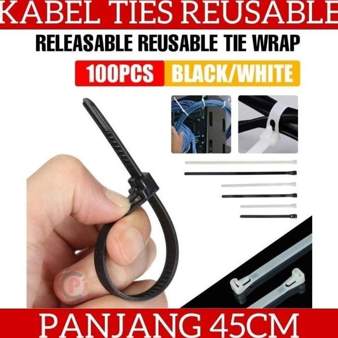 

Isi 100 Pcs Cable Tie Reusable Bisa Pakai Ulang Kabel Ties 45Cm 450Mm