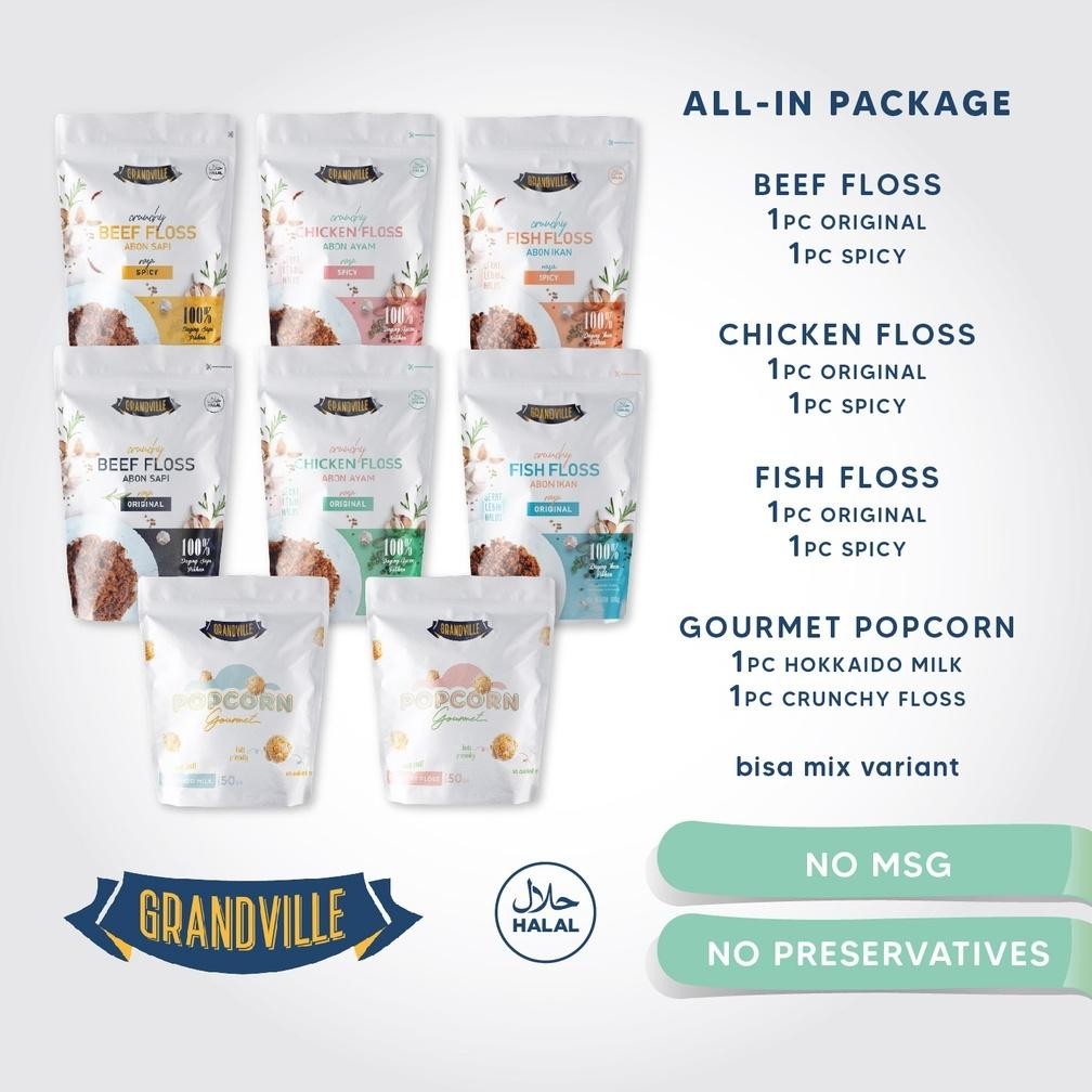 

Terbaru - [TERMURAH] Grandville Abon SAPI, IKAN, AYAM Crunchy Original Manis Spicy Pedas - 100g ,.