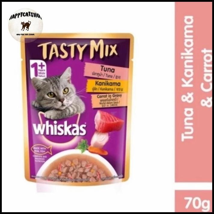 

(6 Sachet ) Whiskas Pouch Tasty Mix 70gr Tuna Kanikama Carot