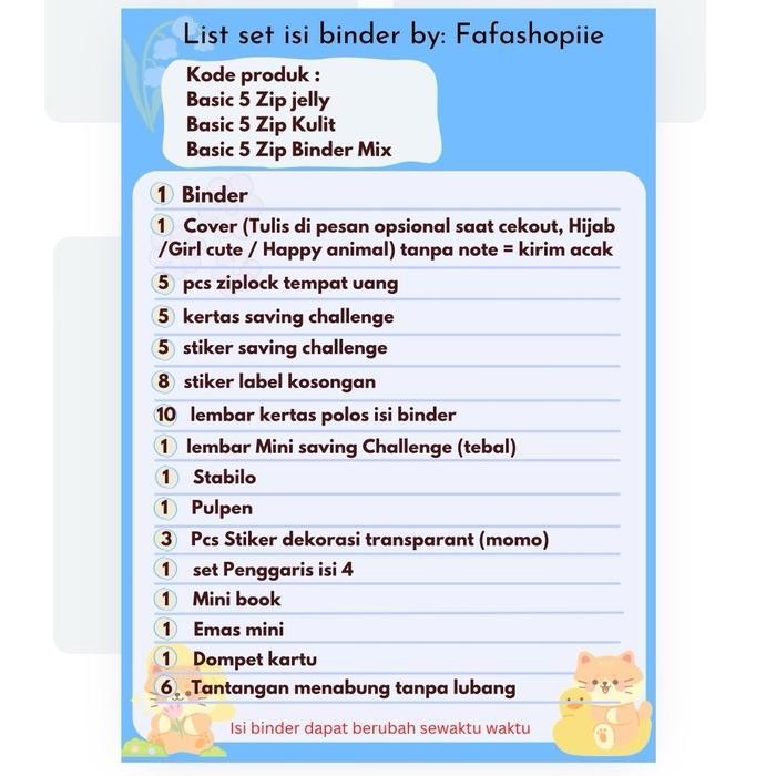 

(5 Ziplock-Jelly) Paket Binder Menabung Basic Jelly Ada Bonusan
