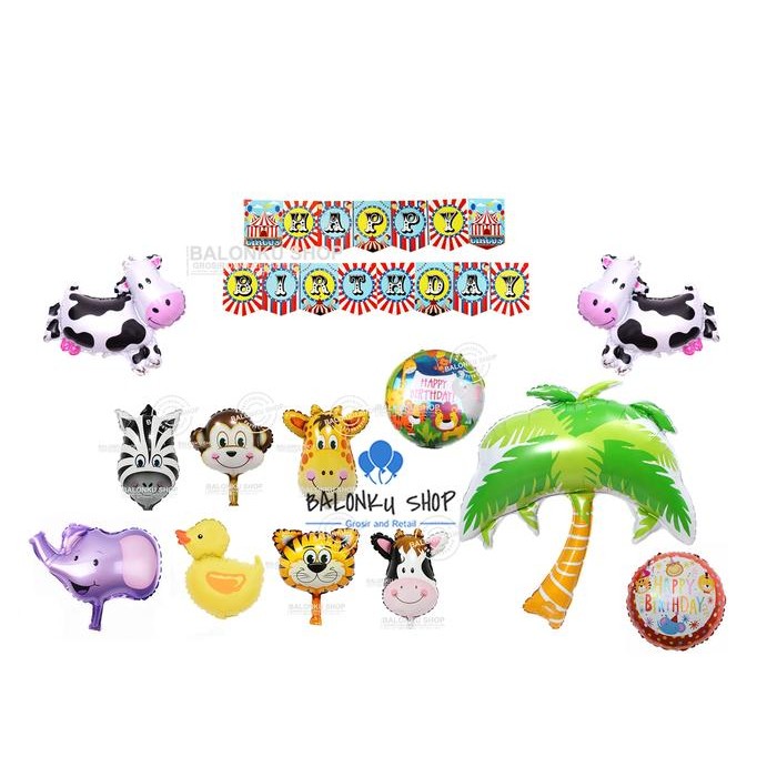 Paket Dekorasi Happy Birthday / Dekorasi Ulang Tahun / Paket Animal