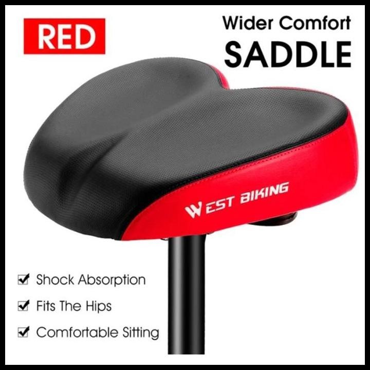 SADEL JOK SEPEDA LISTRIK MTB SELI LEBAR WEST BIKING STATIS BLACK RED