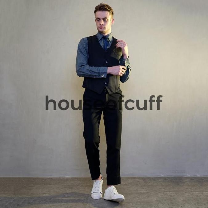Diskon! Rompi Formal Pria Houseofcuff Hitam Waistcoat Kerja Wedding Tuxedo
