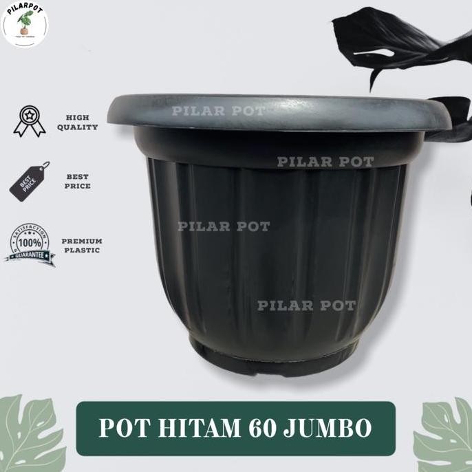 Tersedia Pot Bunga Plastik Hitam Jumbo 60cm - Pot Tanaman Besar Outdoor
