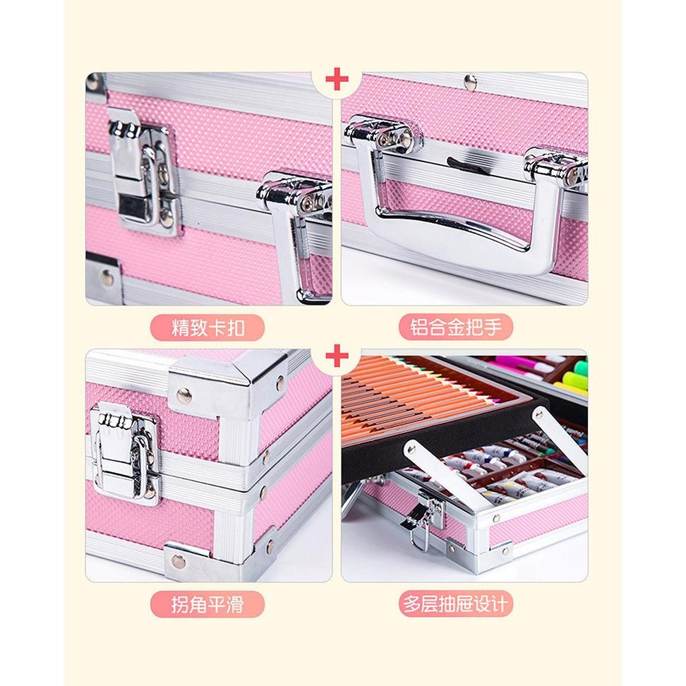 

Hj-77 Crayon Set 145Pcs Koper Aluminium Besi Krayon Pensil Warna 145 Pcs Box Alat Lukis Anak Koper Set Hj-77