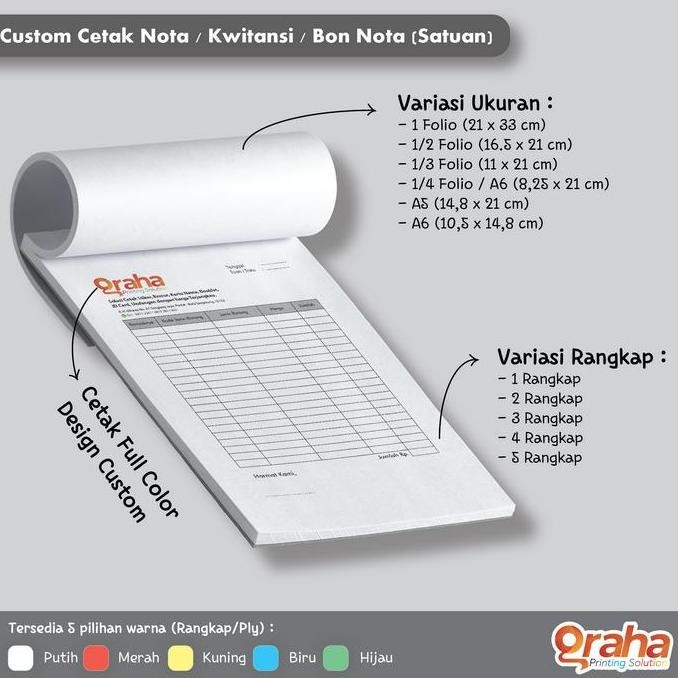

Cetak Nota Custom Kertas Pilihan Warna Putih, Merah, Kuning, Biru, Hijau Untuk Hasil Cetakan Nota, Kwitansi, Atau Bon Yang Elegan Dan Mudah Dibaca