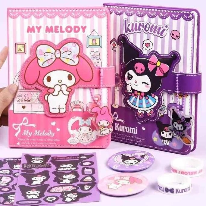 

Sanrio Luxury Notebook Fullset 9 In 1 Gift Box /Diary Gift Box Kuromi & Melody /Notebook Kuromi Set