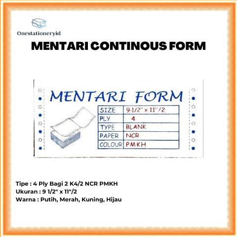

BEBAS ONGKIR - Kertas Continuous/Continous Form 4 Ply Bagi 2, 4 Rangkap K4/2 NCR PMKH
