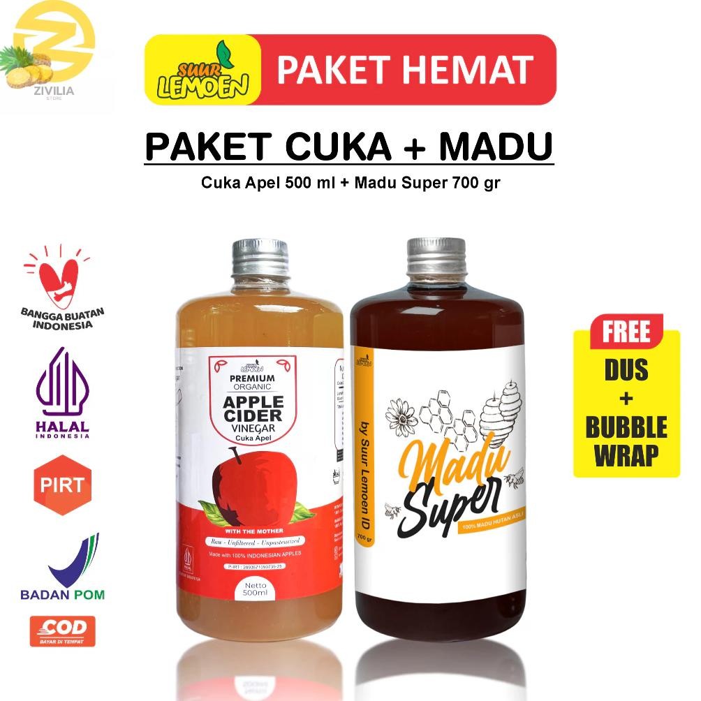 

Suur Lemeon - Paket Asam Lambung - Diet Sehat Bundling Cuka Apel 500ml dan Madu Hutan 700gr Asli Nugi