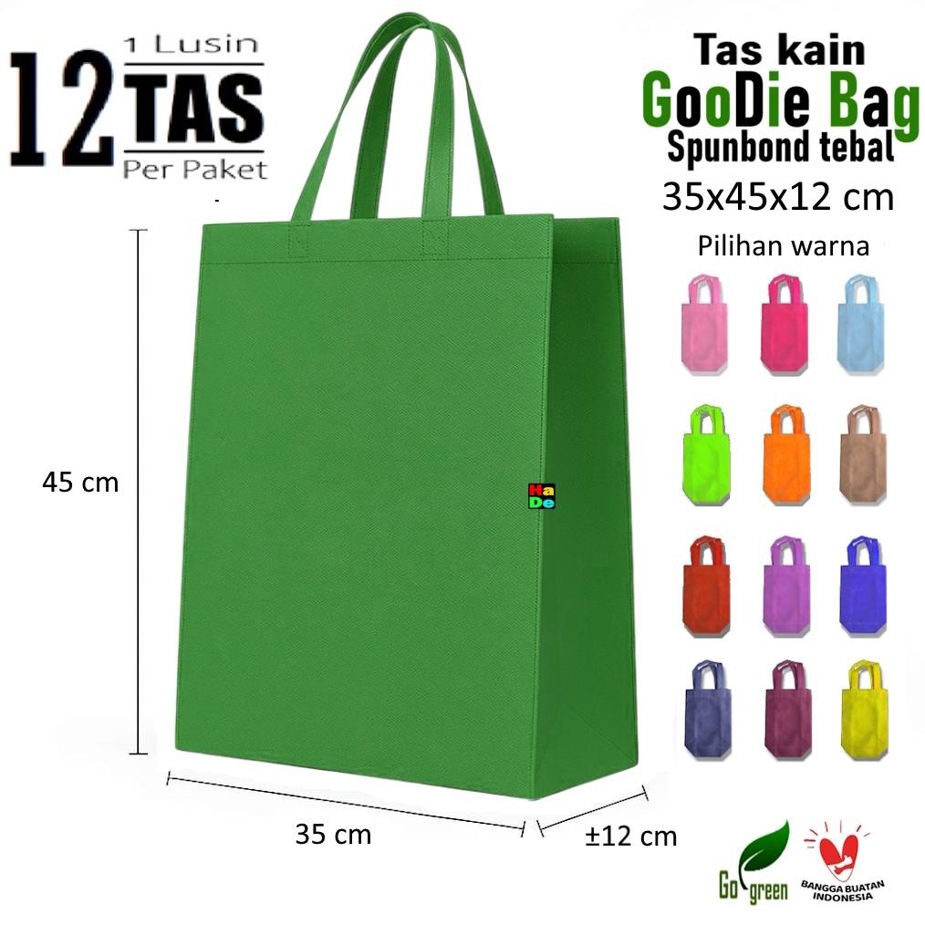 

1 Lusinan isi 12 Tas Kain Spunbond Goodie Bag Polos Handle Box / Kotak Ukuran Jumbo Besar XL= 35x45x12 Kantong Belanja Lipat serbaguna , Kemasan sembako Bingkisan Souvenir Parcel Hari raya Goodybag Mika Hantaran Hajatan Paparbag Totebag Pakaian Laundry