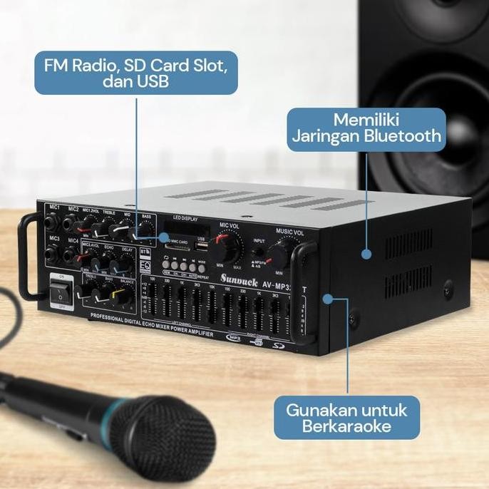 Amplifier Power Bluetooth 2000 Watt Speaker Full Bass Subwoofer Stereo Karaoke FM Sunbuck EQ Ampli E