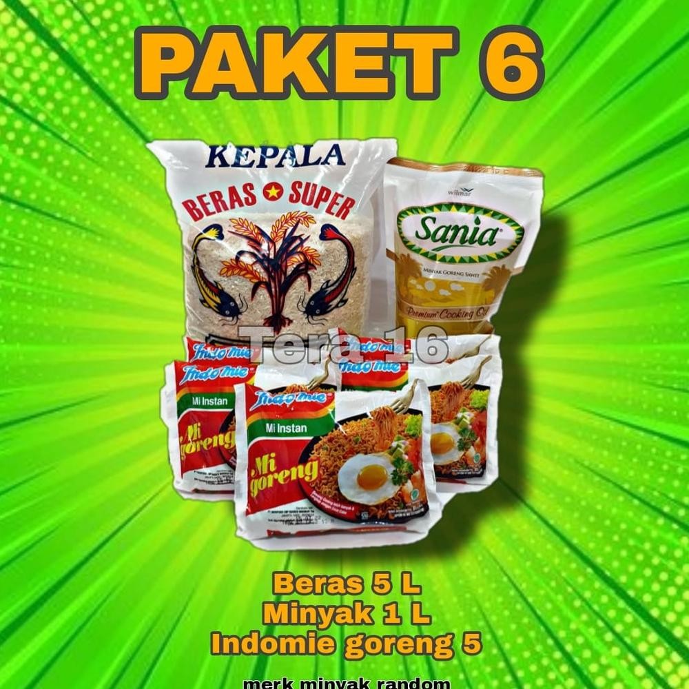 

paket 6 /sembako /beras /minyak/ mie goreng /indomie /paket lebaran/ murah Nugi
