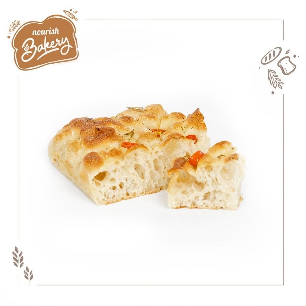 

Focaccia Organic Tomato Rosemary - 100% Sourdough Focaccia Long Fermentation Slice Nugi