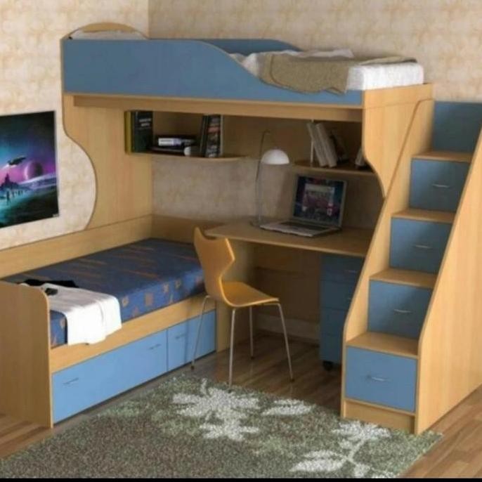tempat tidur tingkat + meja belajar ukuran 100x200
