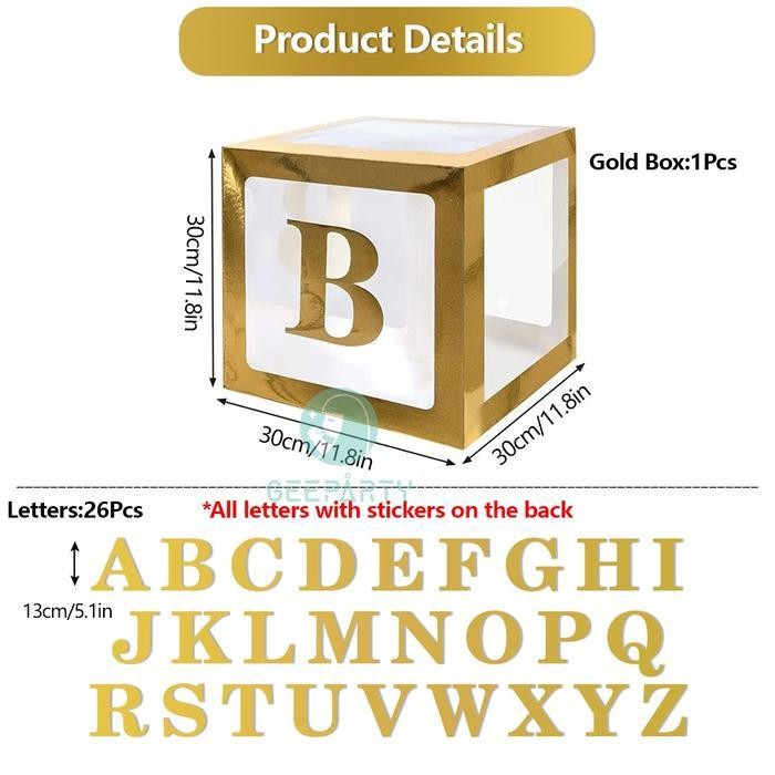 30*30Cm Kotak Balon Transparan Emas Merah Sesuaikan Surat Stiker Nama Diy Untuk Dekorasi Pesta Ulang