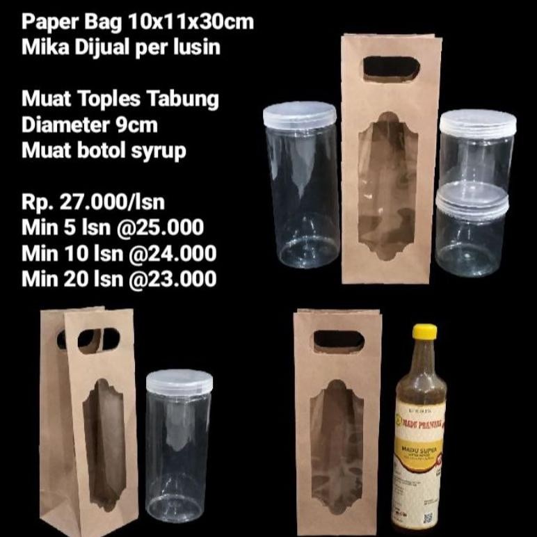 

Paper Bag 10x11x30cm Mika Cocok utk Botol Syrup atau Toples Tabung Dijual per lusin Nugi