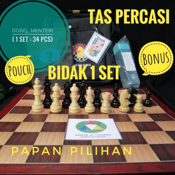 Papan Catur Standar PERCASI buah catur kayu