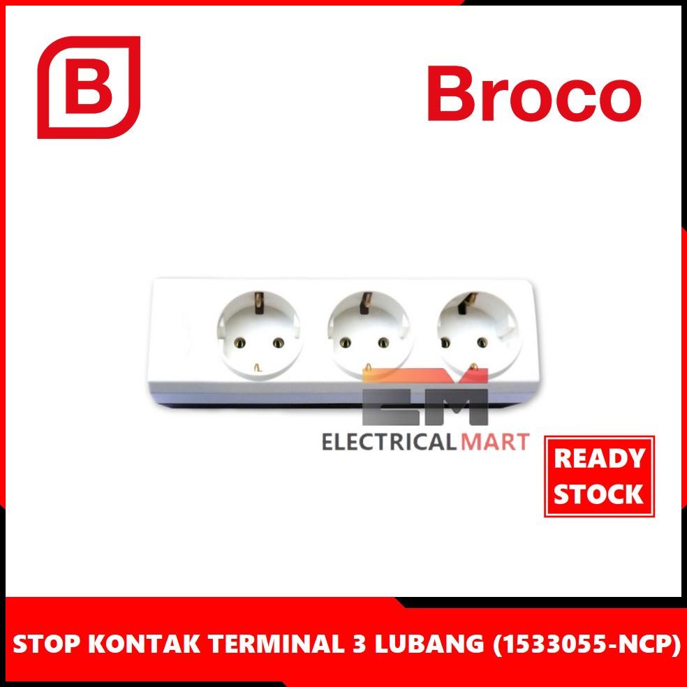 Terjangkau - Stop Kontak 3 Lubang Broco Putih (15330) Socket Terminal Kuningan 2P Colokan 3Lubang Ou