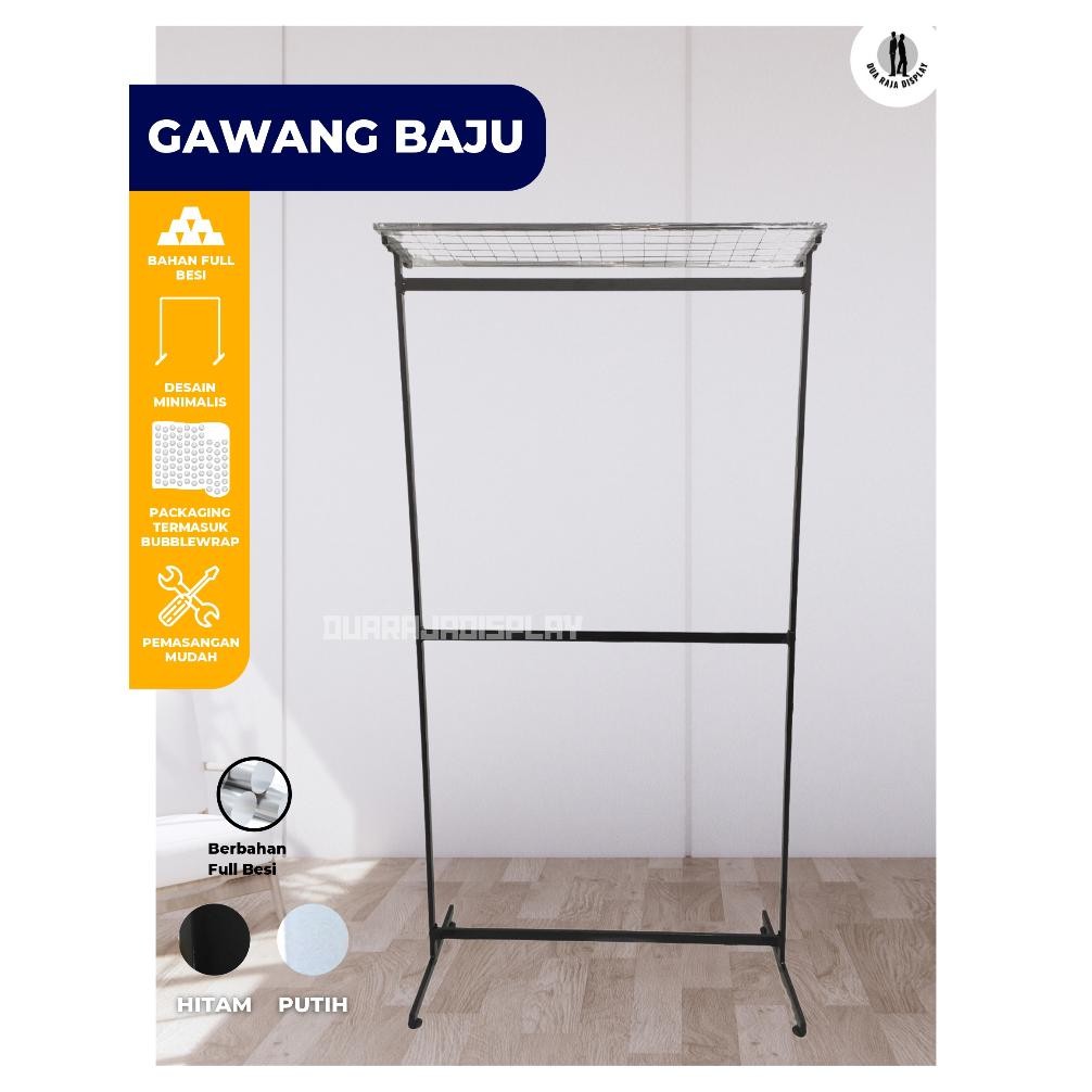 Terlaris Drj - Gawang Baju Rak Gantungan Baju Full Kotak Rak Ram 2 Tingkat - Rak Susun - 2 Susun - R